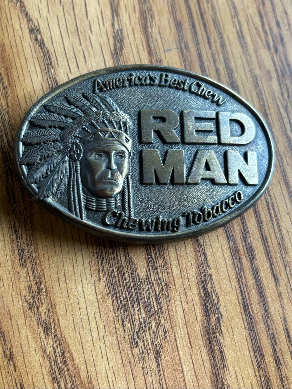 Vintage-Style Bronze Belt Buckle - RED MAN Embossed Design